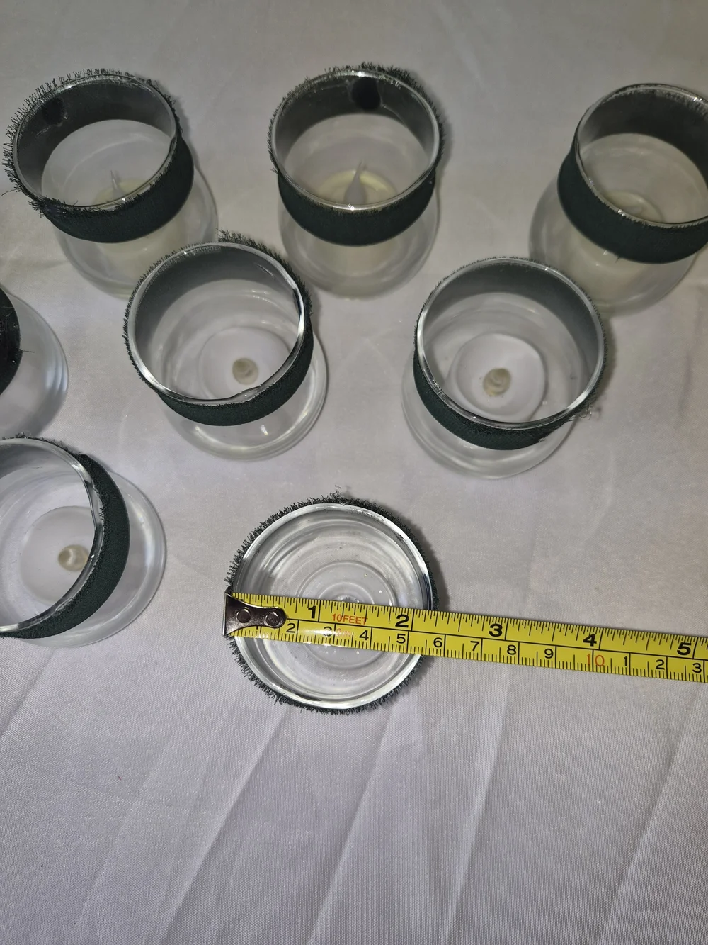 Set of Clear Glass 9 Votive Candle Holders LED green Trim